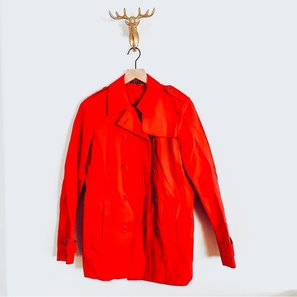 Theory Women's Red Button Front Pea Coat Size Medium